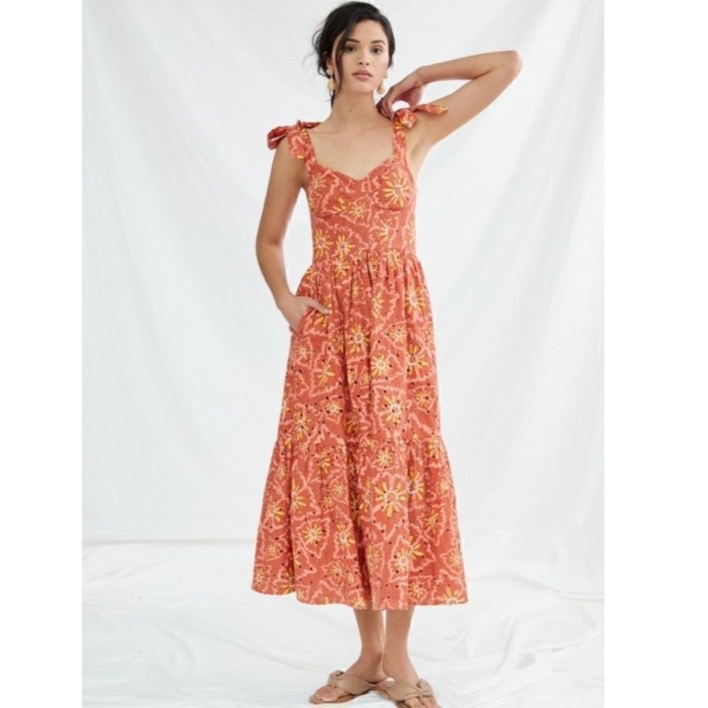 Anthropologie Amber Embroidered Midi Dress